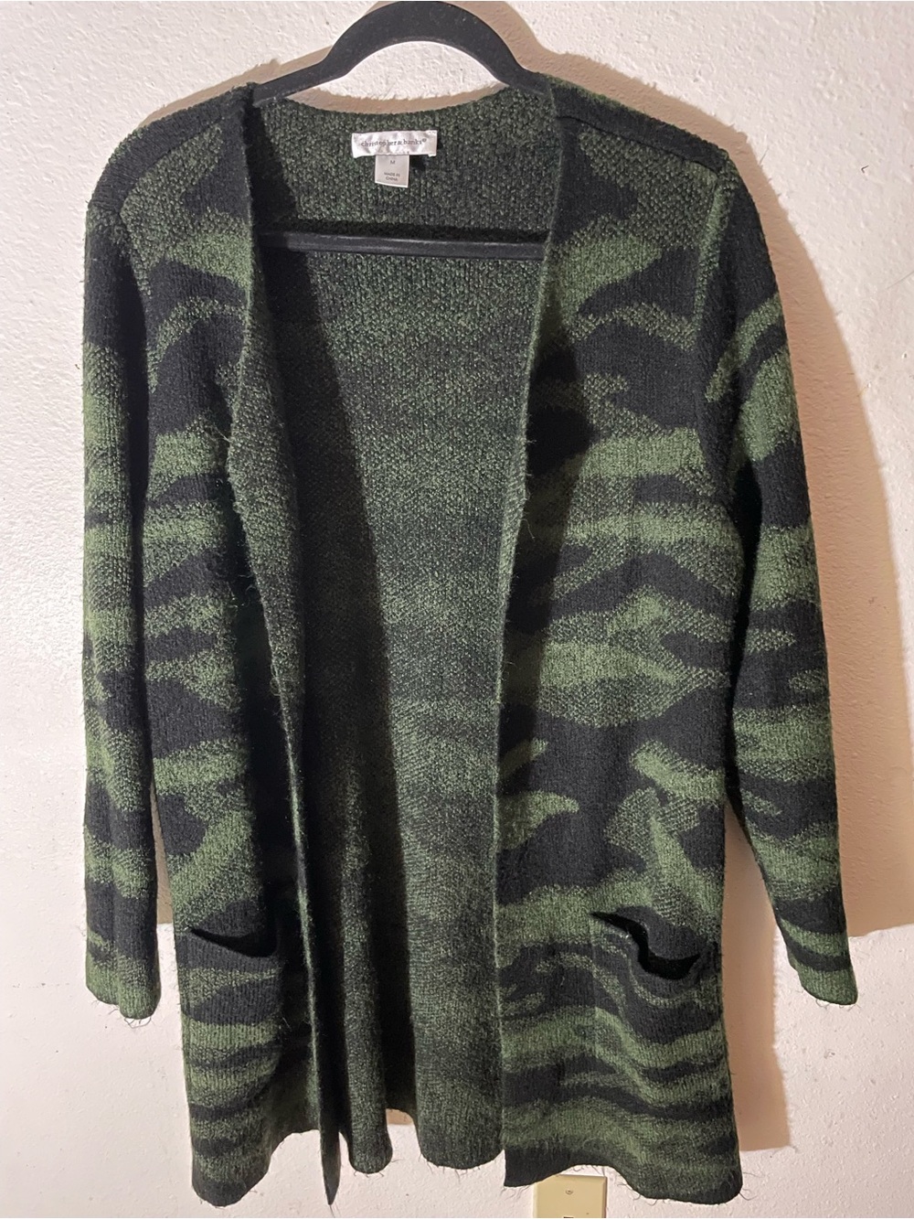 Christopher & Banks Camo Cardigan in Green & Black Size Medium Like New